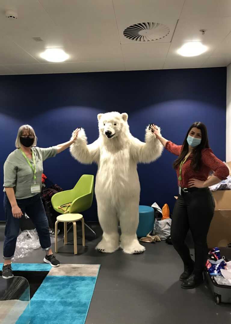 realistic polar bear costume by animatronic bear studios