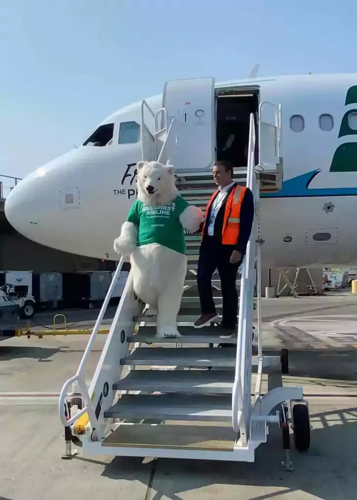 frontier airlines Inaugural flight-brand activation realistic polar bear costume