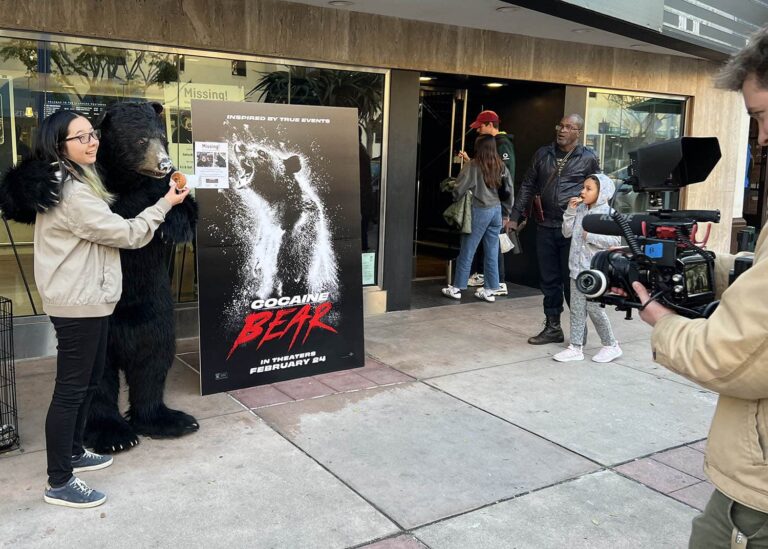 brand activation landmark theatre hollywood cocaine bear costume
