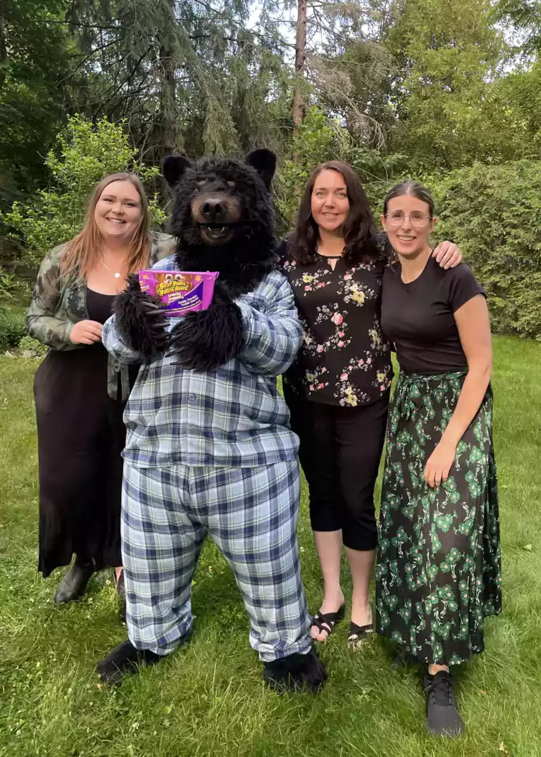 realistic black bear costume for dare foods bear paw cookies